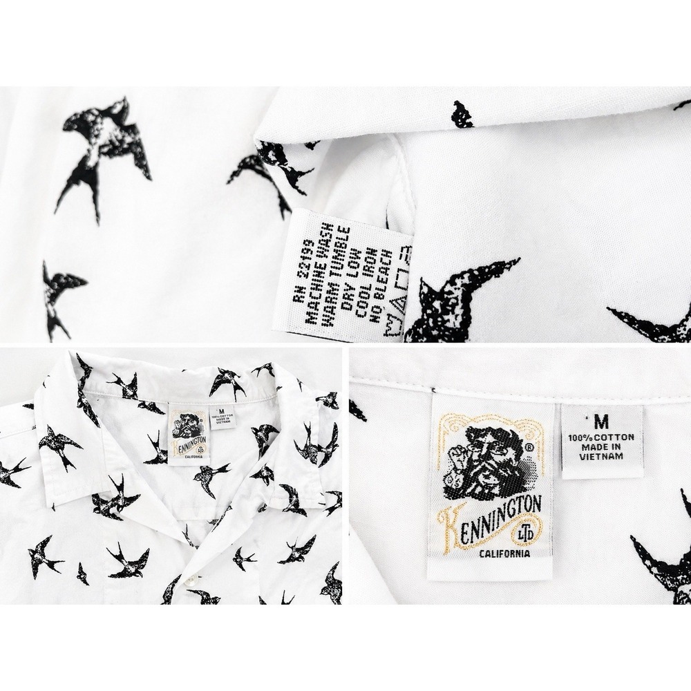 Kennington Shirt Mens M White Bird Print Camp Collar 100% Cotton Button Up - Picture 5 of 5
